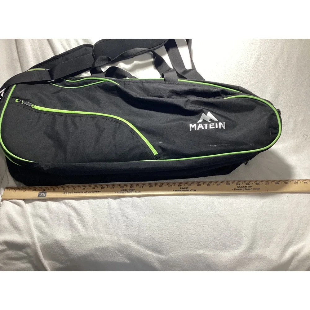 Matein Tennis Racket Bag Black Lime Green Large Sport Duffel Shoulder Strap 28in